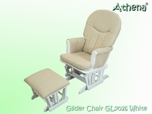 Glider Chair GL7026 White/ Beige Pad with Ottoman