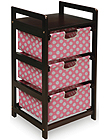 Espresso Finish Three Drawer Hamper/Storage Unit - Pink Polka Do